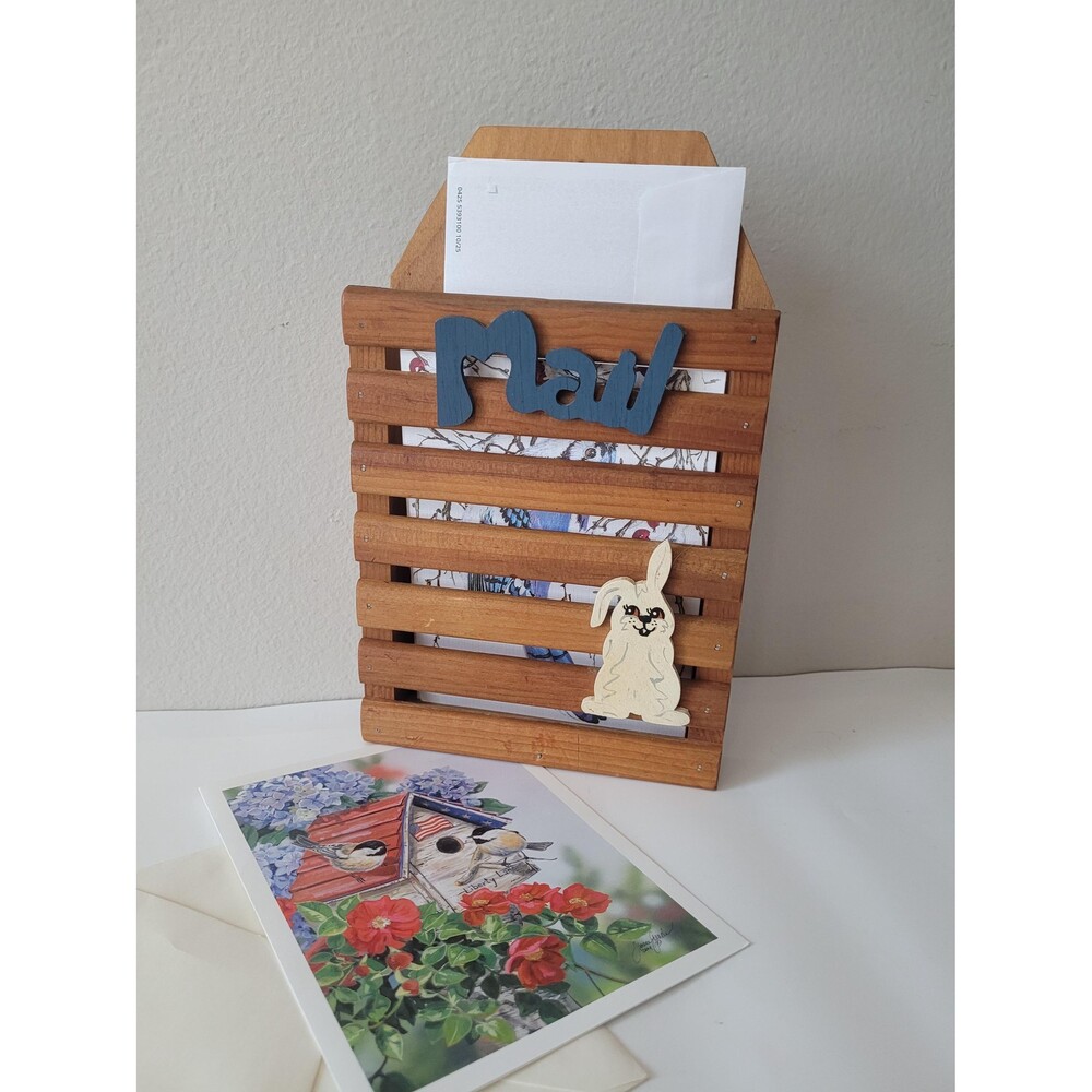 Vintage Wood Mail Letter Pocket Organizer Wall Mounted Tabletop